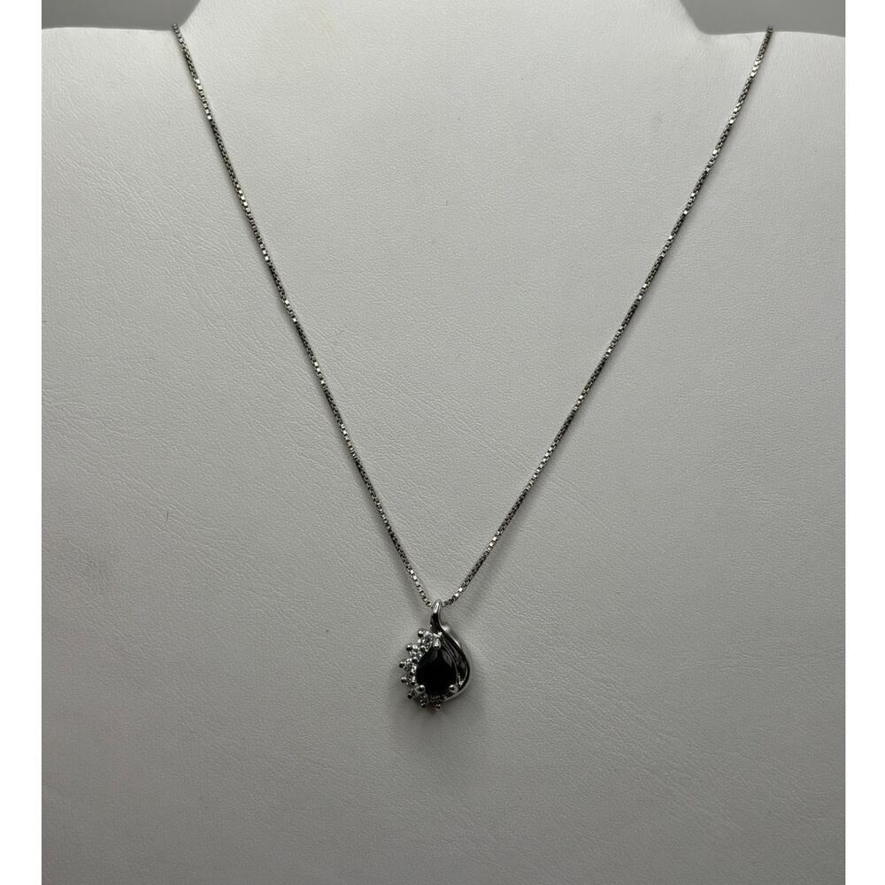 Sterling Silver Blue & Clear Stone Pendant Necklace 18" #79803